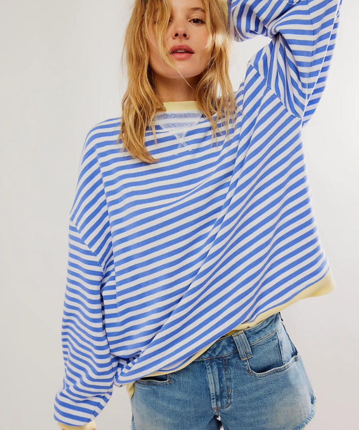 Oversized Ριγέ Φούτερ με Αντίθετη Λεπτομέρεια