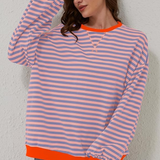 Oversized Ριγέ Φούτερ με Αντίθετη Λεπτομέρεια