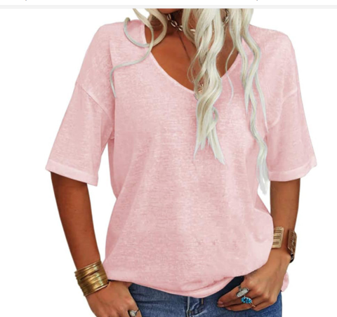 Φαρδύ Καλοκαιρινό T-Shirt με Λαιμόκοψη U